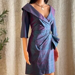 BNWT New KAY UNGER 90s Cocktail Flare Dress Irridescent Tag $390